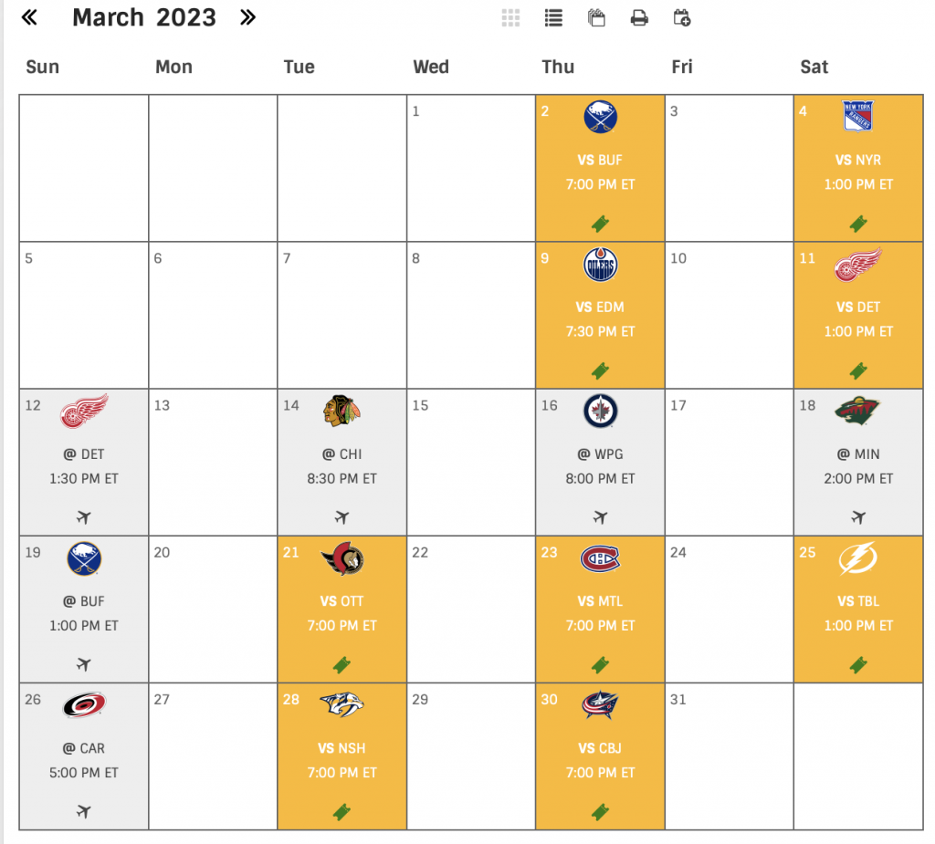 Bruins schedule for March 2023